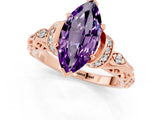 Rose gold Marquise Cut Amethyst Solitaire Ring with Filigree Band and Four-Prong Setting_25