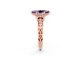 Rose gold Marquise Cut Amethyst Solitaire Ring with Filigree Band and Four-Prong Setting_26