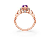 Rose gold Marquise Cut Amethyst Solitaire Ring with Filigree Band and Four-Prong Setting_27