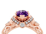 Rose gold Marquise Cut Amethyst Solitaire Ring with Filigree Band and Four-Prong Setting_28