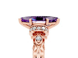 Rose gold Marquise Cut Amethyst Solitaire Ring with Filigree Band and Four-Prong Setting_29
