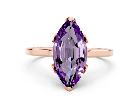 Rose gold Marquise Cut Amethyst Solitaire Ring with Flower Prong Setting and Classic Band_12