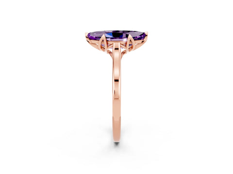 Rose gold Marquise Cut Amethyst Solitaire Ring with Flower Prong Setting and Classic Band_14