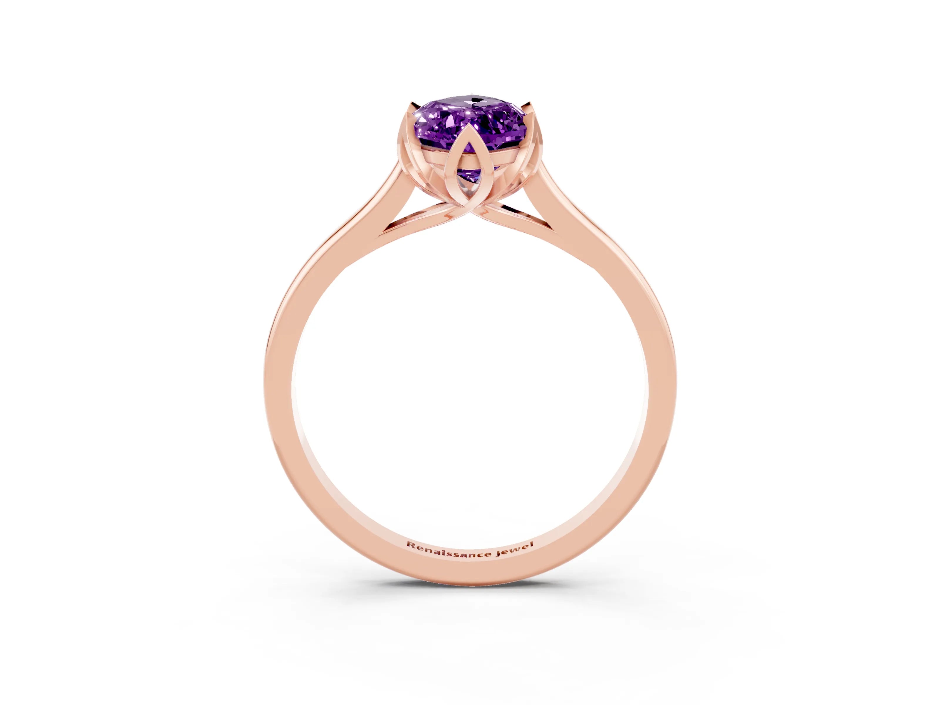 Rose gold Marquise Cut Amethyst Solitaire Ring with Flower Prong Setting and Classic Band_15