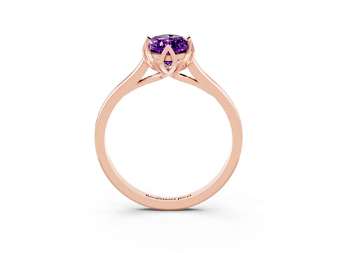 Rose gold Marquise Cut Amethyst Solitaire Ring with Flower Prong Setting and Classic Band_15