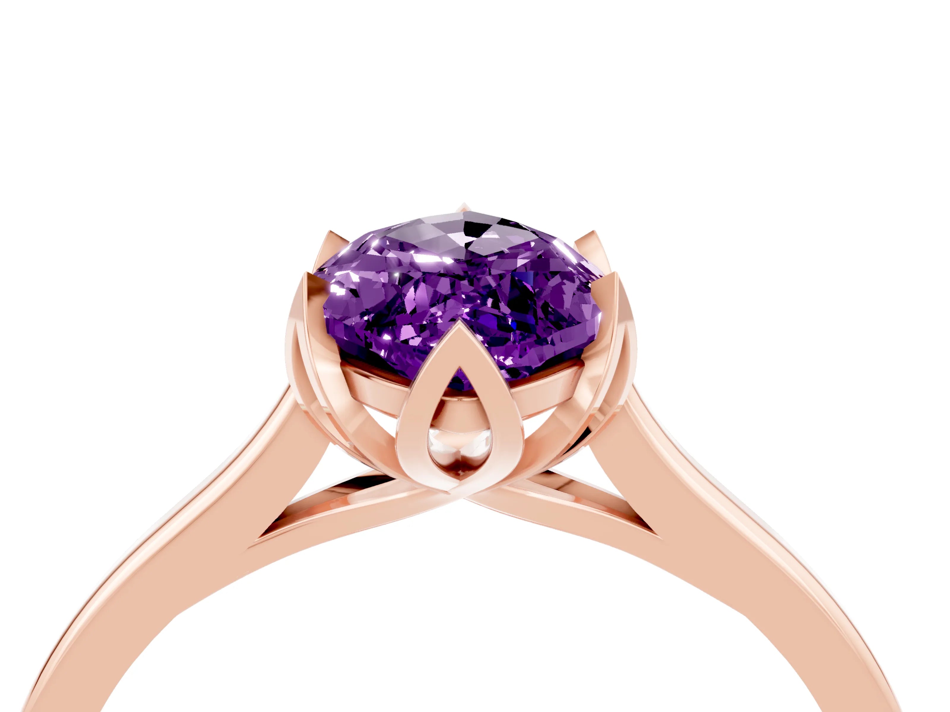 Rose gold Marquise Cut Amethyst Solitaire Ring with Flower Prong Setting and Classic Band_16