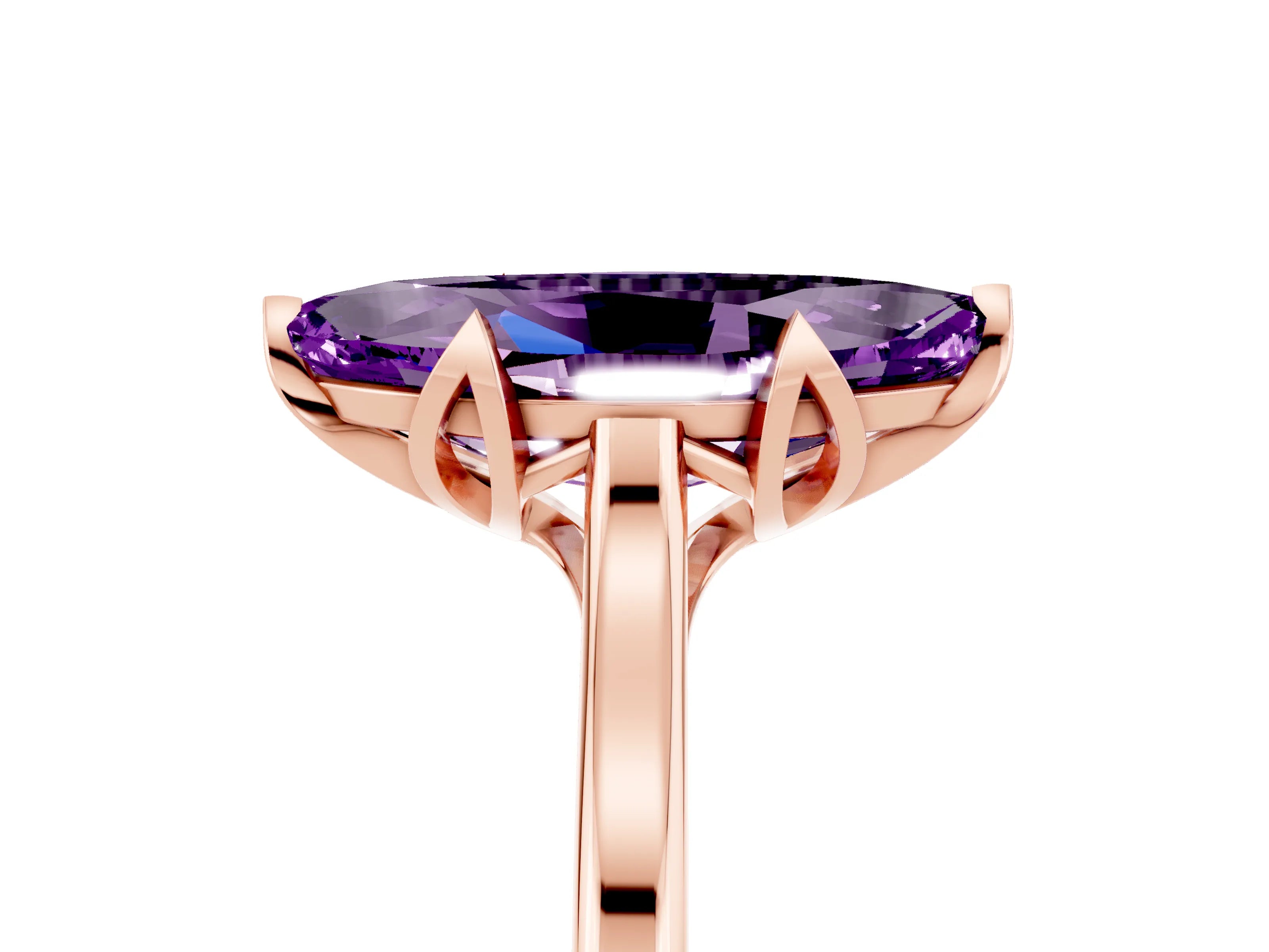 Rose gold Marquise Cut Amethyst Solitaire Ring with Flower Prong Setting and Classic Band_17