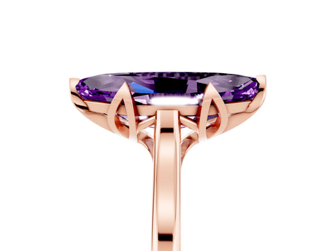 Rose gold Marquise Cut Amethyst Solitaire Ring with Flower Prong Setting and Classic Band_17