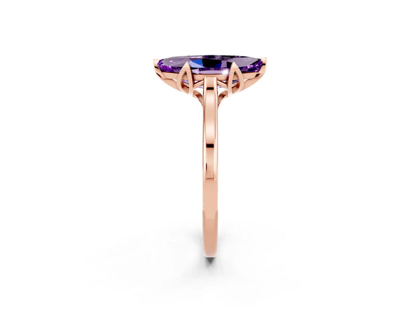 Rose gold Marquise Cut Amethyst Solitaire Ring with Flower Prong Setting and Classic Band