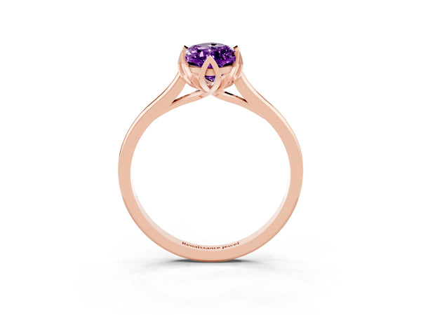 Rose gold Marquise Cut Amethyst Solitaire Ring with Flower Prong Setting and Classic Band