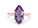 Rose gold Marquise Cut Amethyst Solitaire Ring with Flower Prong Setting and Classic Band_36