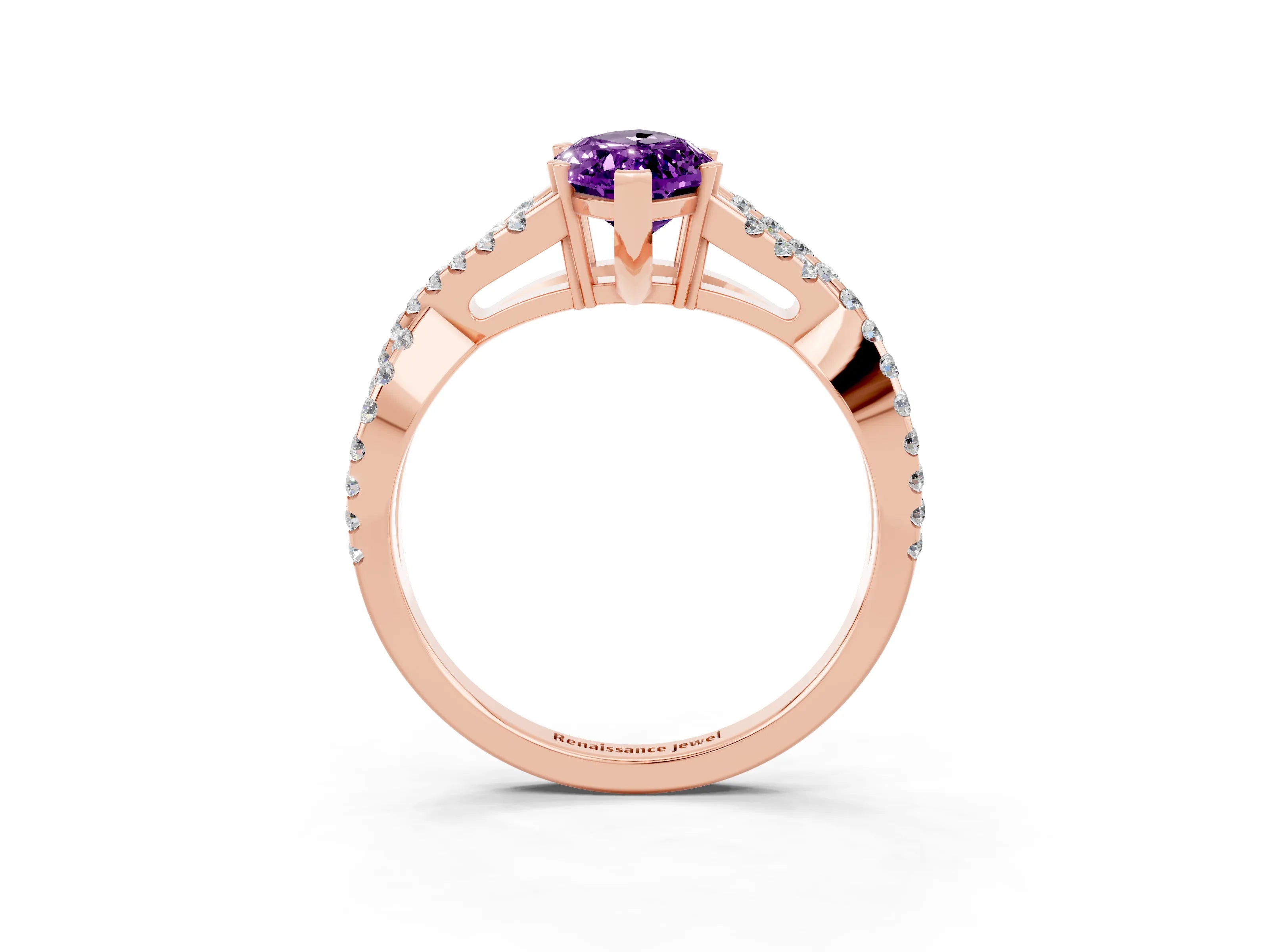 Rose gold Marquise Cut Amethyst Solitaire Ring with Four-Prong Setting and Twisted Pavé Band_3