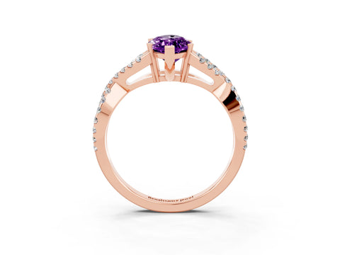 Rose gold Marquise Cut Amethyst Solitaire Ring with Four-Prong Setting and Twisted Pavé Band_3