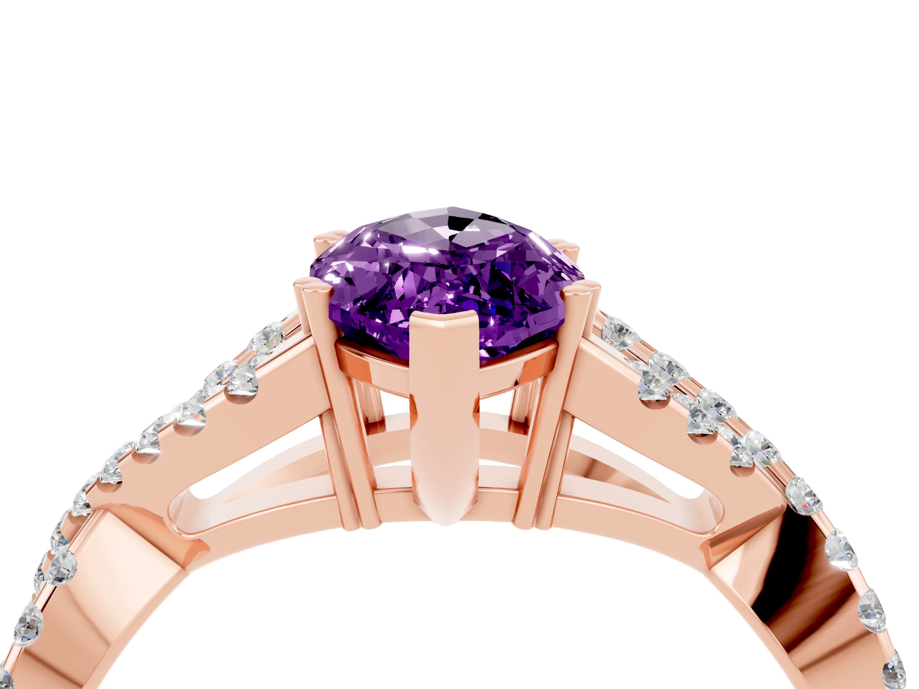 Rose gold Marquise Cut Amethyst Solitaire Ring with Four-Prong Setting and Twisted Pavé Band_4