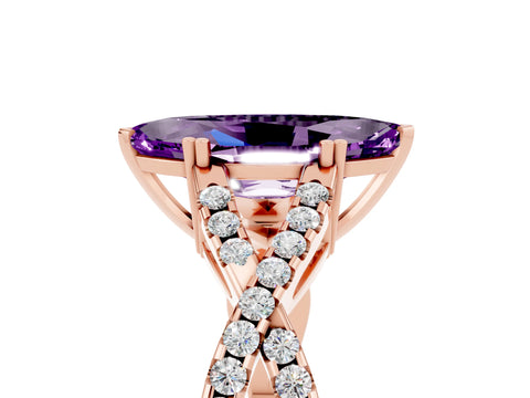 Rose gold Marquise Cut Amethyst Solitaire Ring with Four-Prong Setting and Twisted Pavé Band_5