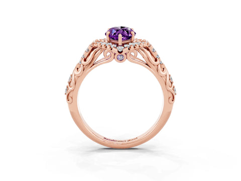 Rose gold Marquise Cut Amethyst Solitaire Ring with Hidden Halo and Pavé Band_27