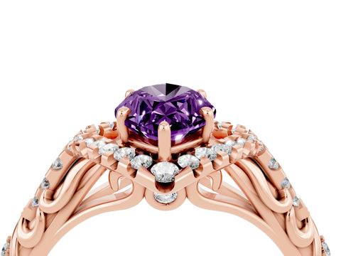 Rose gold Marquise Cut Amethyst Solitaire Ring with Hidden Halo and Pavé Band_28