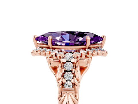 Rose gold Marquise Cut Amethyst Solitaire Ring with Hidden Halo and Pavé Band_29