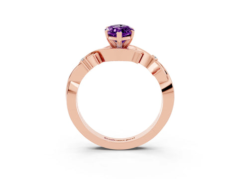 Rose gold Marquise Cut Amethyst Solitaire Ring with Milgrain Pavé Band and Four-Prong Setting_15