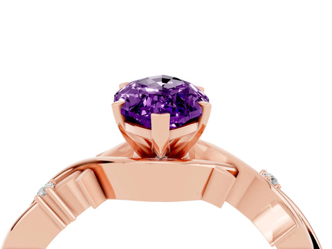 Rose gold Marquise Cut Amethyst Solitaire Ring with Milgrain Pavé Band and Four-Prong Setting_16