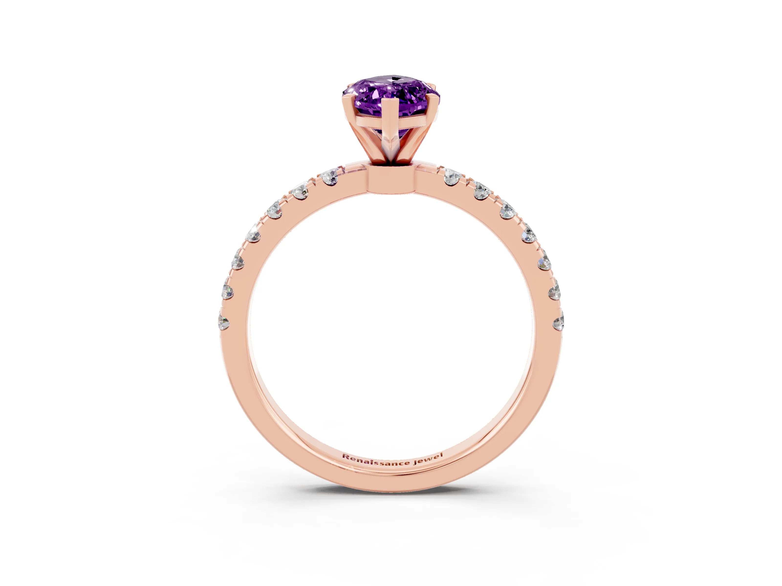Rose gold Marquise Cut Amethyst Solitaire Ring with Pavé Accents and Four-Prong Setting_3