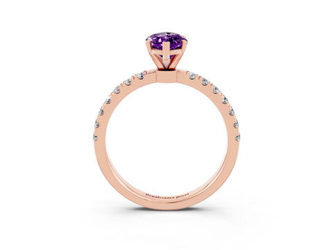 Rose gold Marquise Cut Amethyst Solitaire Ring with Pavé Accents and Four-Prong Setting_3
