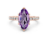 Rose gold Marquise Cut Amethyst Solitaire Ring with Pavé Band and Four-Prong Setting_24