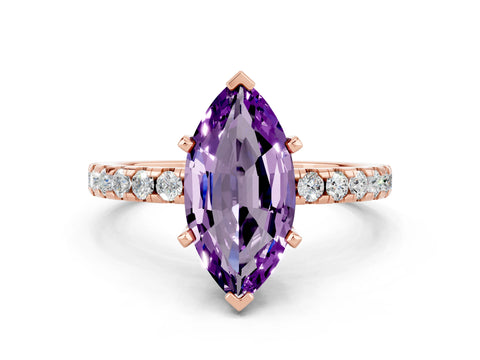 Rose gold Marquise Cut Amethyst Solitaire Ring with Pavé Band and Four-Prong Setting_24