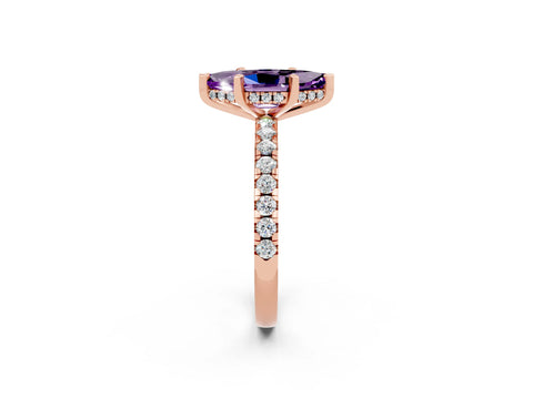 Rose gold Marquise Cut Amethyst Solitaire Ring with Pavé Band and Four-Prong Setting_26