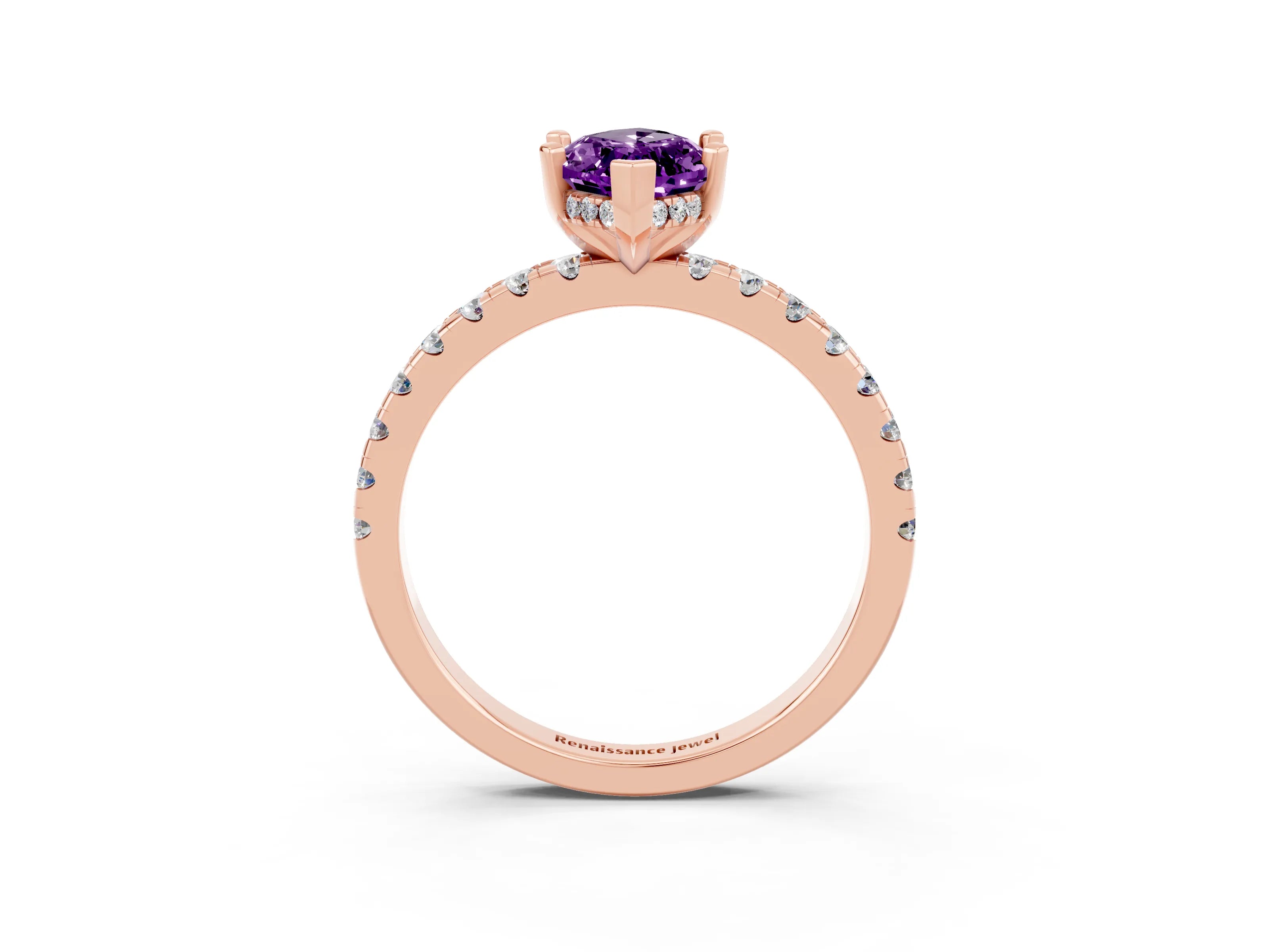 Rose gold Marquise Cut Amethyst Solitaire Ring with Pavé Band and Four-Prong Setting_27