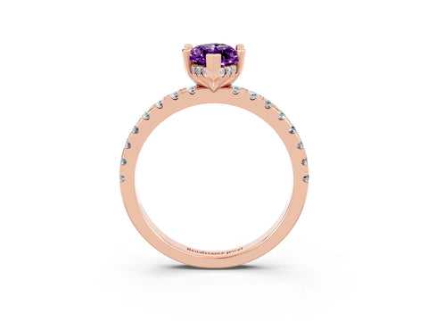 Rose gold Marquise Cut Amethyst Solitaire Ring with Pavé Band and Four-Prong Setting_27