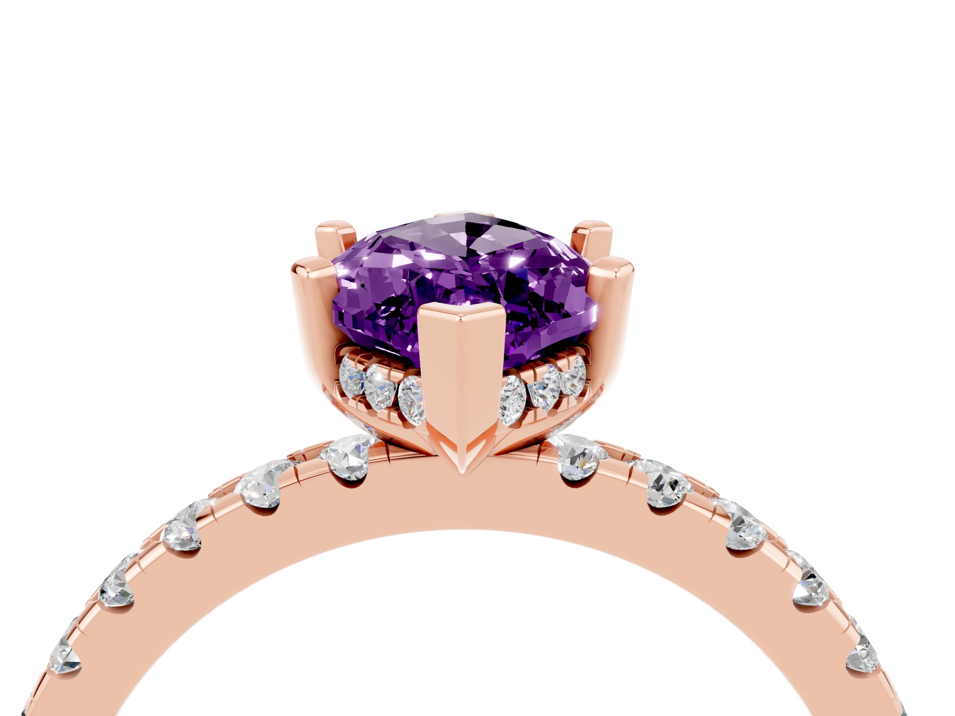 Rose gold Marquise Cut Amethyst Solitaire Ring with Pavé Band and Four-Prong Setting_28