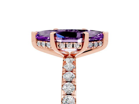 Rose gold Marquise Cut Amethyst Solitaire Ring with Pavé Band and Four-Prong Setting_29