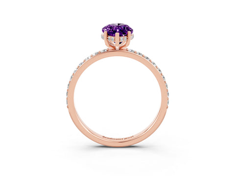 Rose gold Marquise Cut Amethyst Solitaire Ring with Pavé Band and Hidden Halo_15