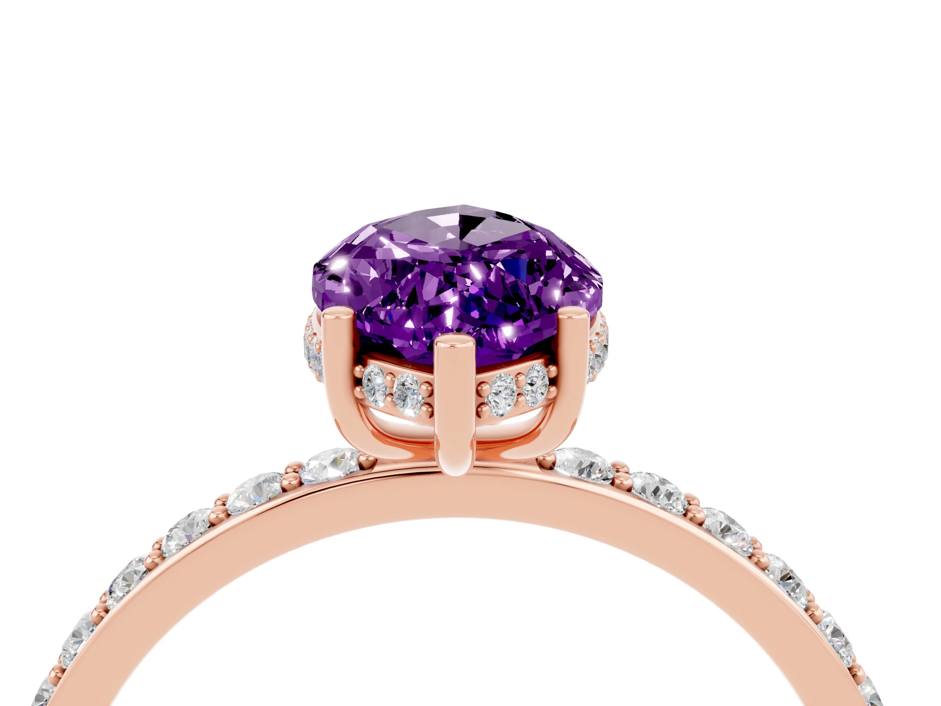 Rose gold Marquise Cut Amethyst Solitaire Ring with Pavé Band and Hidden Halo_16