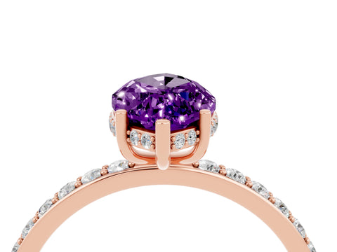 Rose gold Marquise Cut Amethyst Solitaire Ring with Pavé Band and Hidden Halo_16