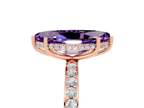 Rose gold Marquise Cut Amethyst Solitaire Ring with Pavé Band and Hidden Halo_17