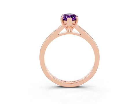 Rose gold Marquise Cut Amethyst Solitaire Ring with Pavé Band and Prong Setting_15