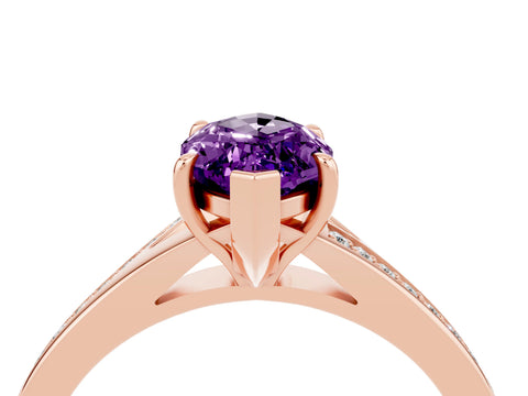 Rose gold Marquise Cut Amethyst Solitaire Ring with Pavé Band and Prong Setting_16