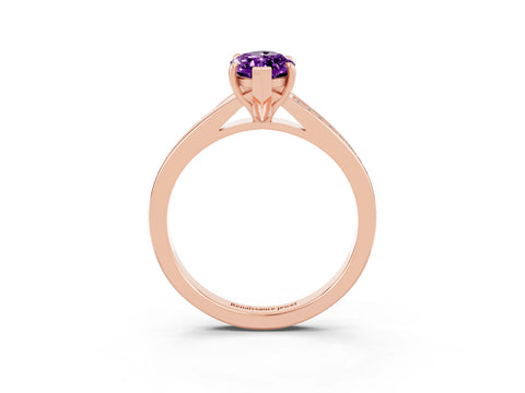 Rose gold Marquise Cut Amethyst Solitaire Ring with Pavé Band and Prong Setting_3