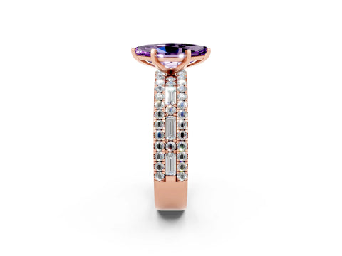 Rose gold Marquise Cut Amethyst Solitaire Ring with Pavé and Channel Set Band_2