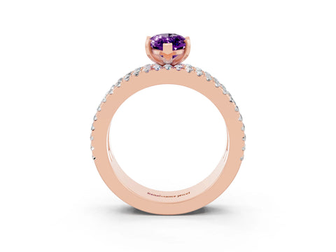 Rose gold Marquise Cut Amethyst Solitaire Ring with Pavé and Channel Set Band_3