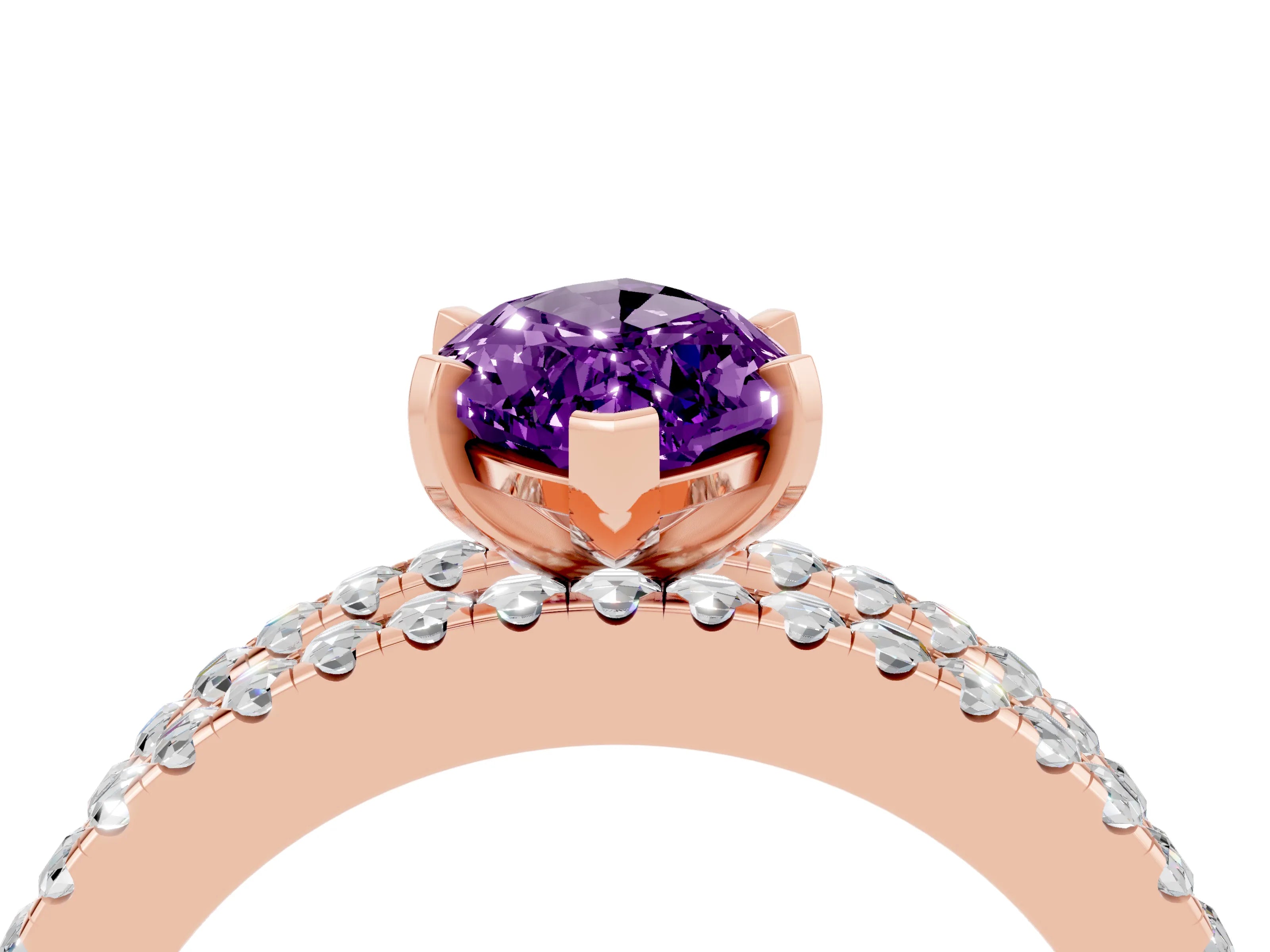 Rose gold Marquise Cut Amethyst Solitaire Ring with Pavé and Channel Set Band_4