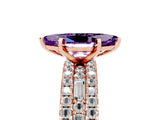 Rose gold Marquise Cut Amethyst Solitaire Ring with Pavé and Channel Set Band_5