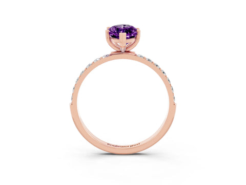 Rose gold Marquise Cut Amethyst Solitaire Ring with Pave Band and Four Prong Setting_39