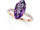 Rose gold Marquise Cut Amethyst Solitaire Ring with Pave Band and Four Prong Setting_49