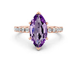 Rose gold Marquise Cut Amethyst Solitaire Ring with Round  Pavé Band and Four-Prong Setting_44