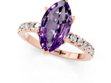 Rose gold Marquise Cut Amethyst Solitaire Ring with Round  Pavé Band and Four-Prong Setting_45