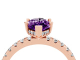 Rose gold Marquise Cut Amethyst Solitaire Ring with Round  Pavé Band and Four-Prong Setting_48