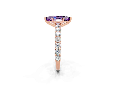 Rose gold Marquise Cut Amethyst Solitaire Ring with Shared Prong Pavé Band and Four-Prong Setting_2
